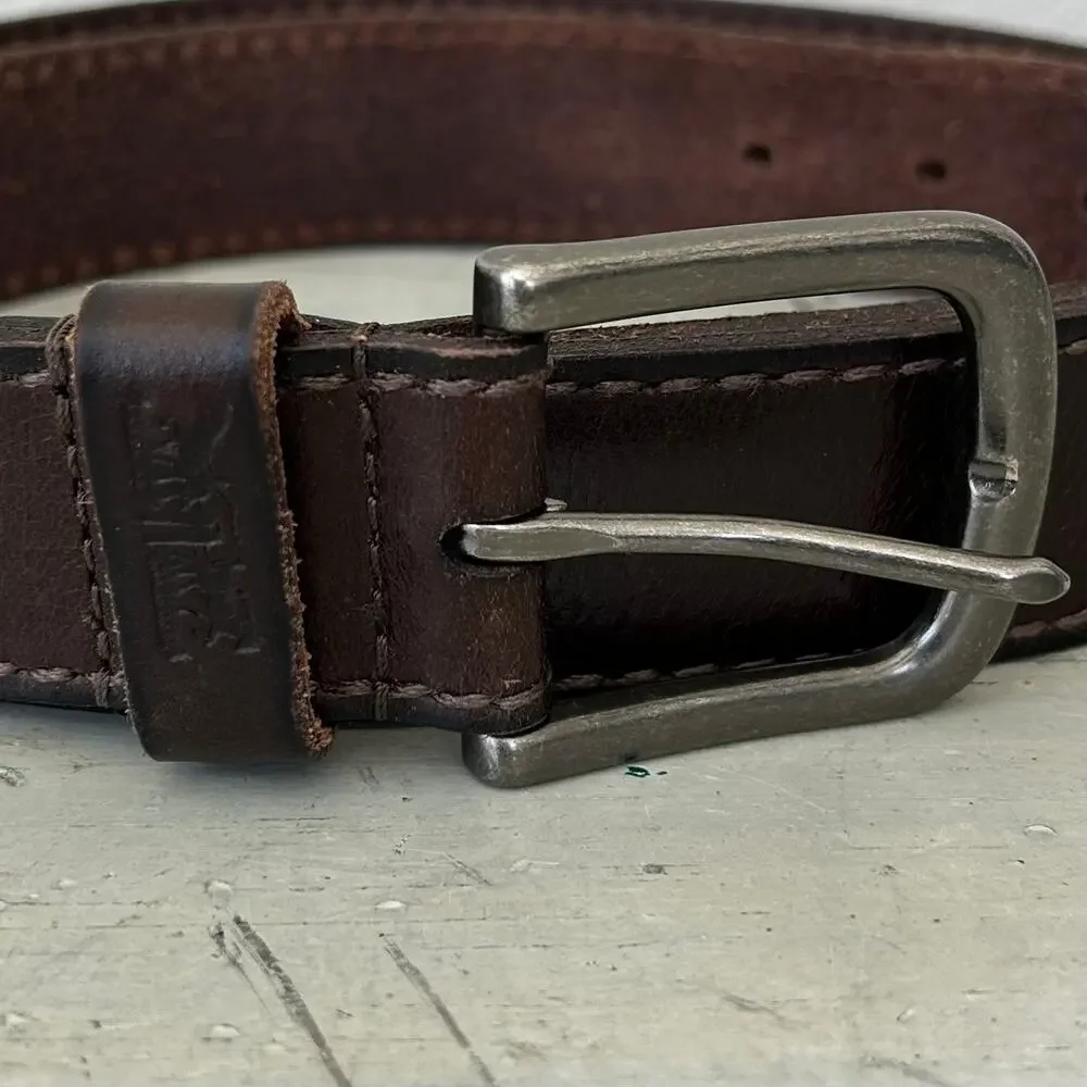 Levi’s leather belt silver tone belt buckle brown western everyday 38 -40 L